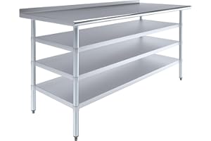 AmGood Stainless Steel Work Table with 1.5" Backsplash and 3 Shelves | Metal Kitchen Food Prep Table | NSF (72" Long x 30" Deep)