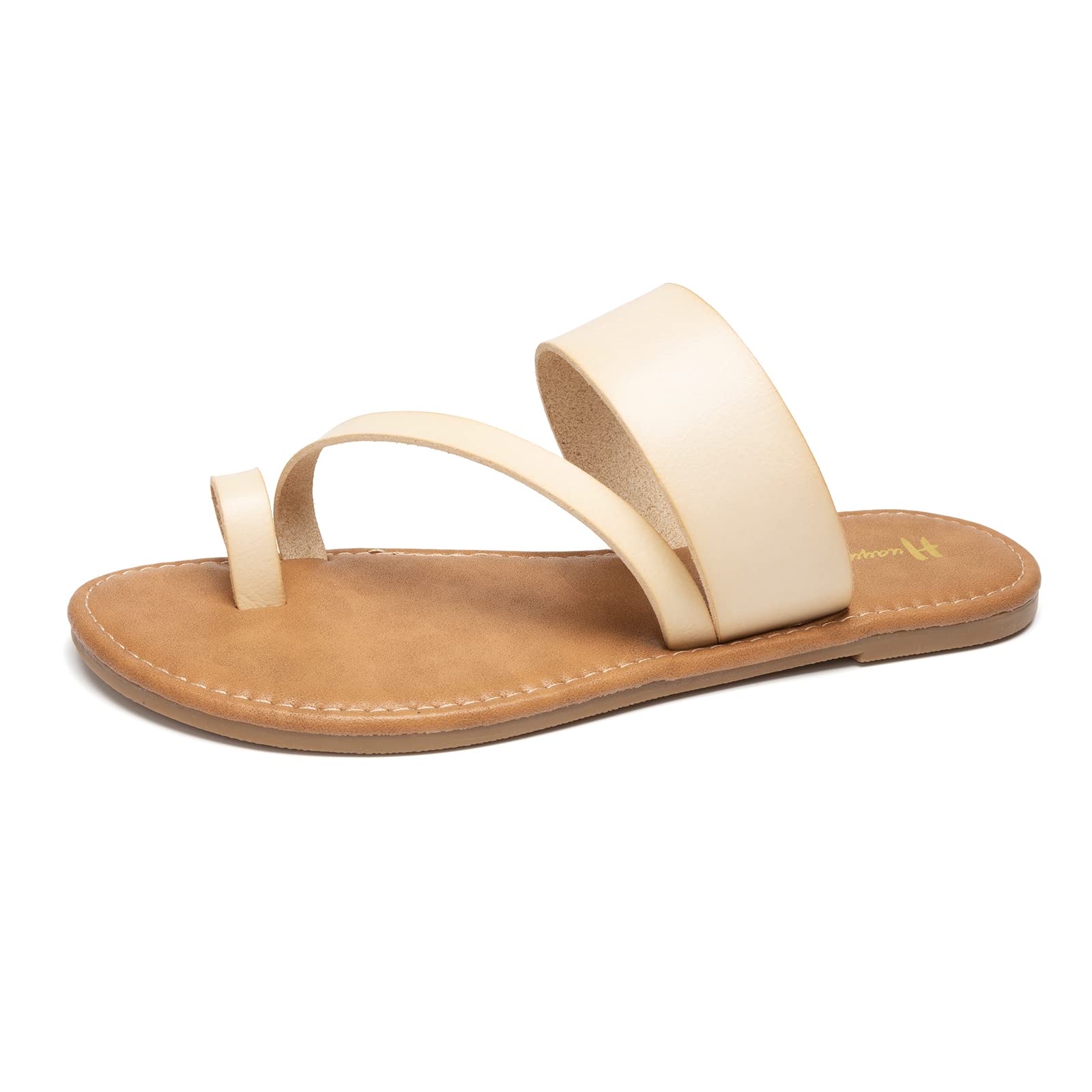 Photo 1 of Women's Slide Sandals Slip On Flat Sandals Flip Flop Thong Sandals Casual Summer Shoes (8, Beige)