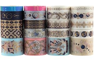 Dizdkizd 20 Rolls Washi Tape Set, Tarot Design Masking Tapes with 3 Sizes 8mm/15mm/30mm Wide, Hot Stamping Decorative Washi T