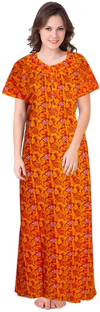 Women's Cotton Night Gown Dress (Multicolor, Free Size)