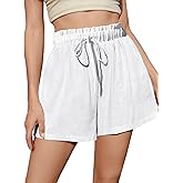 Fancysters Womens Linen Casual Shorts High Waisted Cotton Shorts Summer Flowy Beach Drawstring Shorts