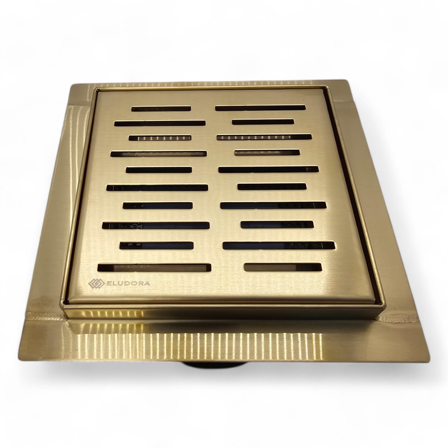 ELUDORA™ Brushed Brass Shower Drain - 150x150mm Wet Room Tile Insert Grate | Modern Square Floor Drain | Rustproof, Anti-Clog, Heavy-Duty Bathroom Drain