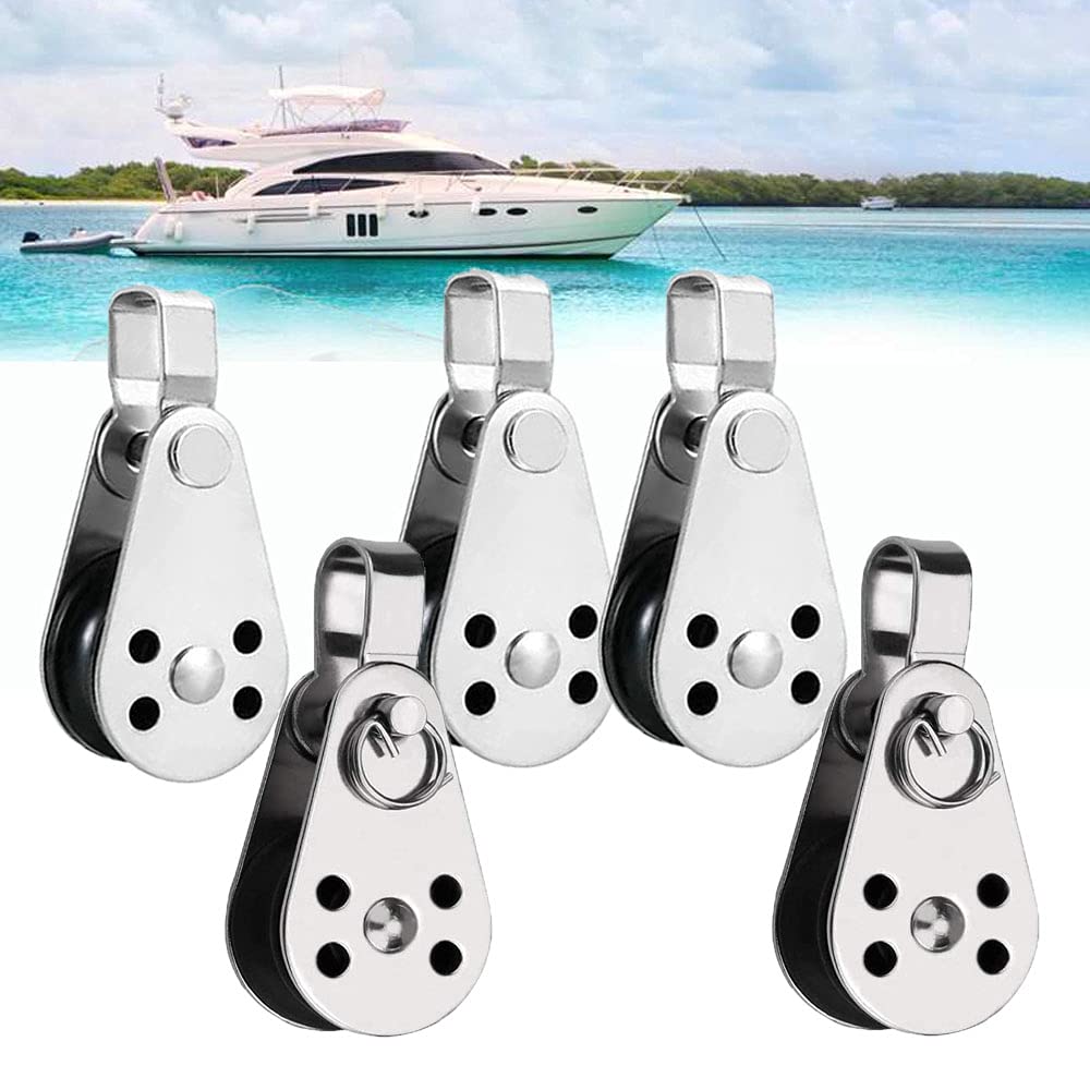Pulley Block 5Pcs Pulley Roller Kayak Anchor Pulley, Stainless Steel Single Pulley Block Wire Rope Pulley Block Heavy Duty Sailing Block for Wire Washing Rope Gym Marine