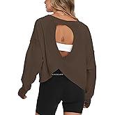 Darong Women's Open Back Workout Top Oversized Athletic Shirt Long Sleeve Crop Top with Thumb Holes
