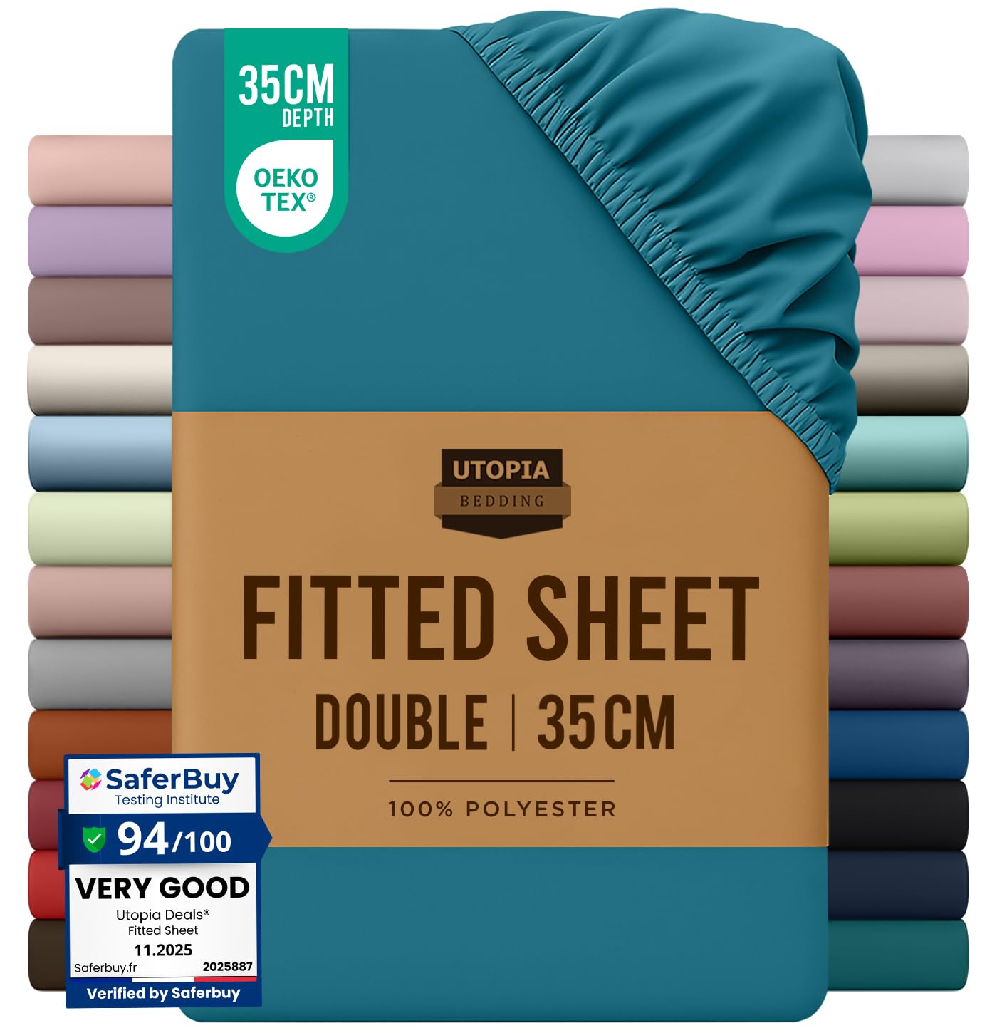 Utopia Bedding Fitted Sheet Double, Denim Blue - Deep Pocket 14 inch (35 cm) - Easy Care - Soft Brushed Microfibre Fabric - Shrinkage and Fade Resistant - Bottom Sheet