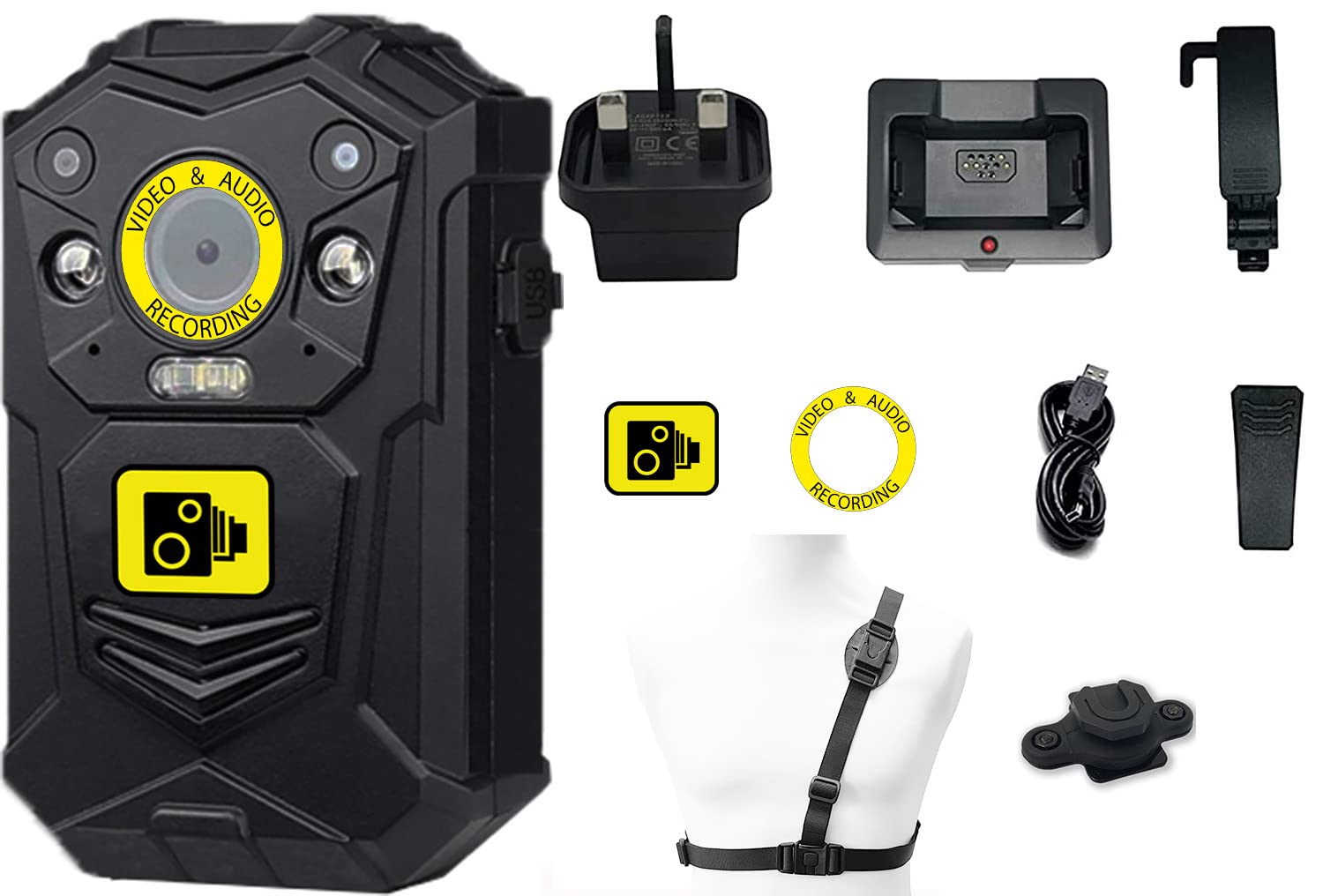 Brifield® Body Camera QHD 1512p, Internal Memory Card, Night Vision Security Body Cam, Body Worn Camera, Body Cameras | Klick Fast Shoulder Harness and Connector… (128GB CAMERA)