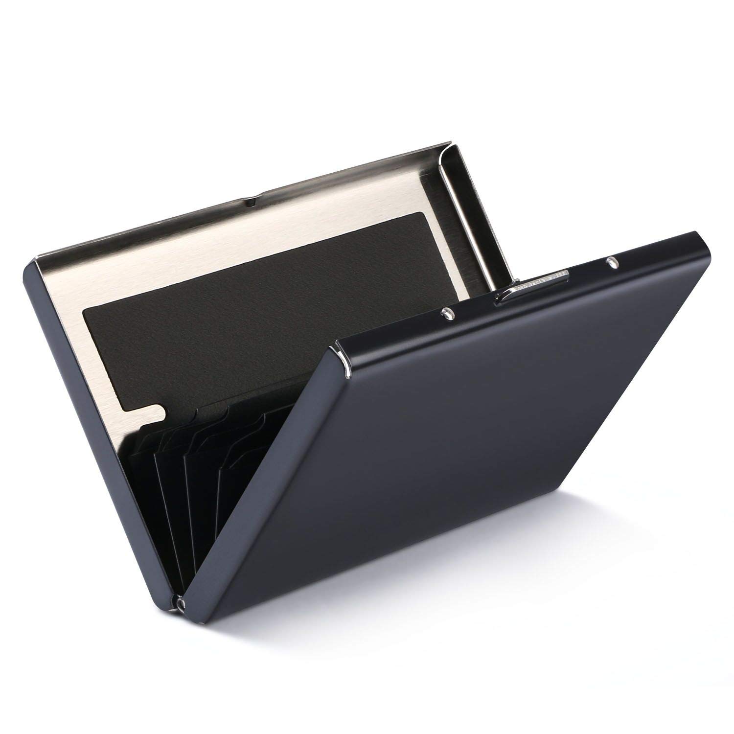 URAQT Metal Credit Card Holder Wallet, RFID Blocking Credit Card Holder, Ultra-Thin Stainless Steel Card Wallet, Card Protector with 6 Slots for Men Women (1Pcs Black)