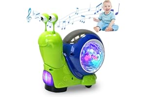 HOAIME Luminous Snail Toy, 2025 New Crawling Snail Toys, Cute Electric Tummy Time Dancing Musical Light up Snail Toy Sensory (Green)