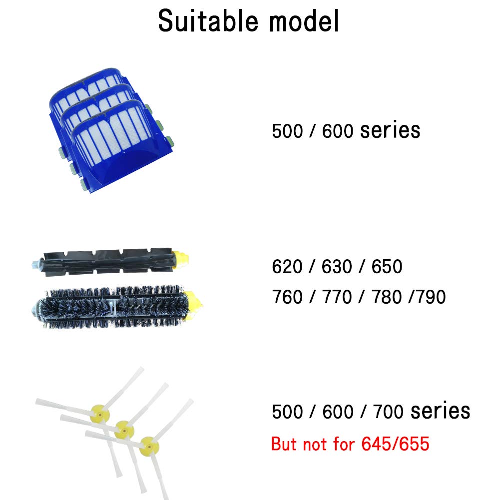 Kit Cepillos Repuestos de Accesorios para Aspiradoras iRobot Roomba Serie 600 605 610 615 616 620 625 630 631 632 639 650 651 660 670 671 680 681 691-15PCS