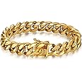 ROWIN&CO Mens Bracelet 15mm 18K Gold Thick Stainless Steel Cuban Link Bracelets for Men, Hip Hop Jewelry, Durable Miami Curb Chain, Available in 8/8.5/9.5 Inch