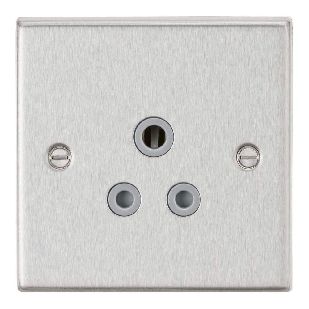 Knightsbridge CS5 ABCG Unswitched Socket, Square Edge Brushed Chrome Finish with Grey Insert, 5 A