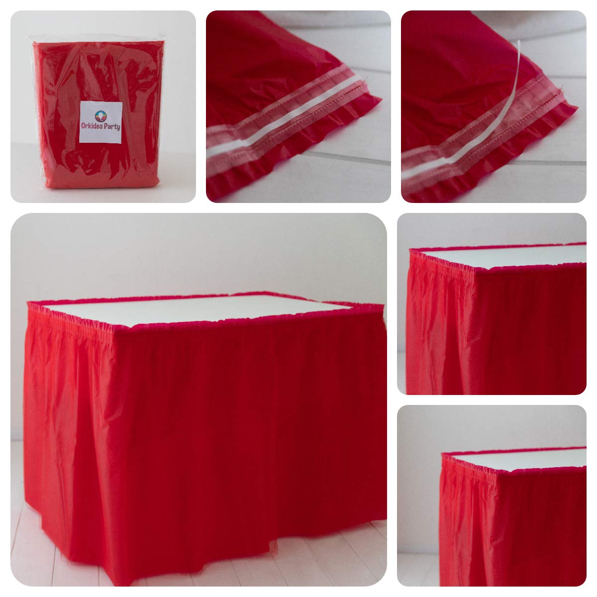 ORKIDEA Party Table Skirt with Tulle - Made in Italy - Size: 71x420 cm (Red)