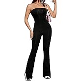 Milumia Women's Off Shoulder Strapless Tube Top Flare Leg Bodycon Jumpsuit Long Pants