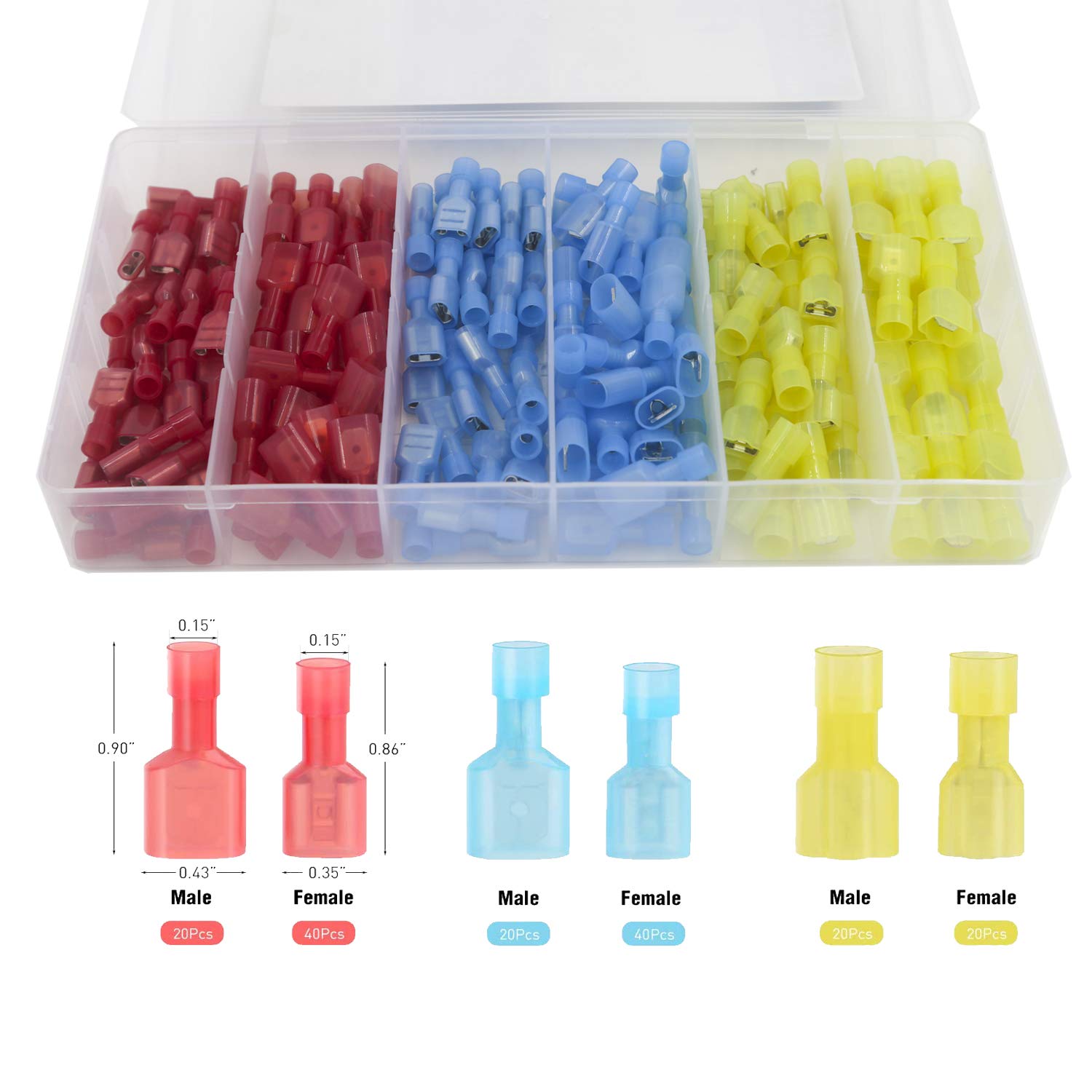 Amlits 160 PCS Fully Insulated Male & Female Spade Nylon Quick Disconnect Electrical Crimp Cold-Pressed Terminals Assortment Kit: Industrial & Scientific