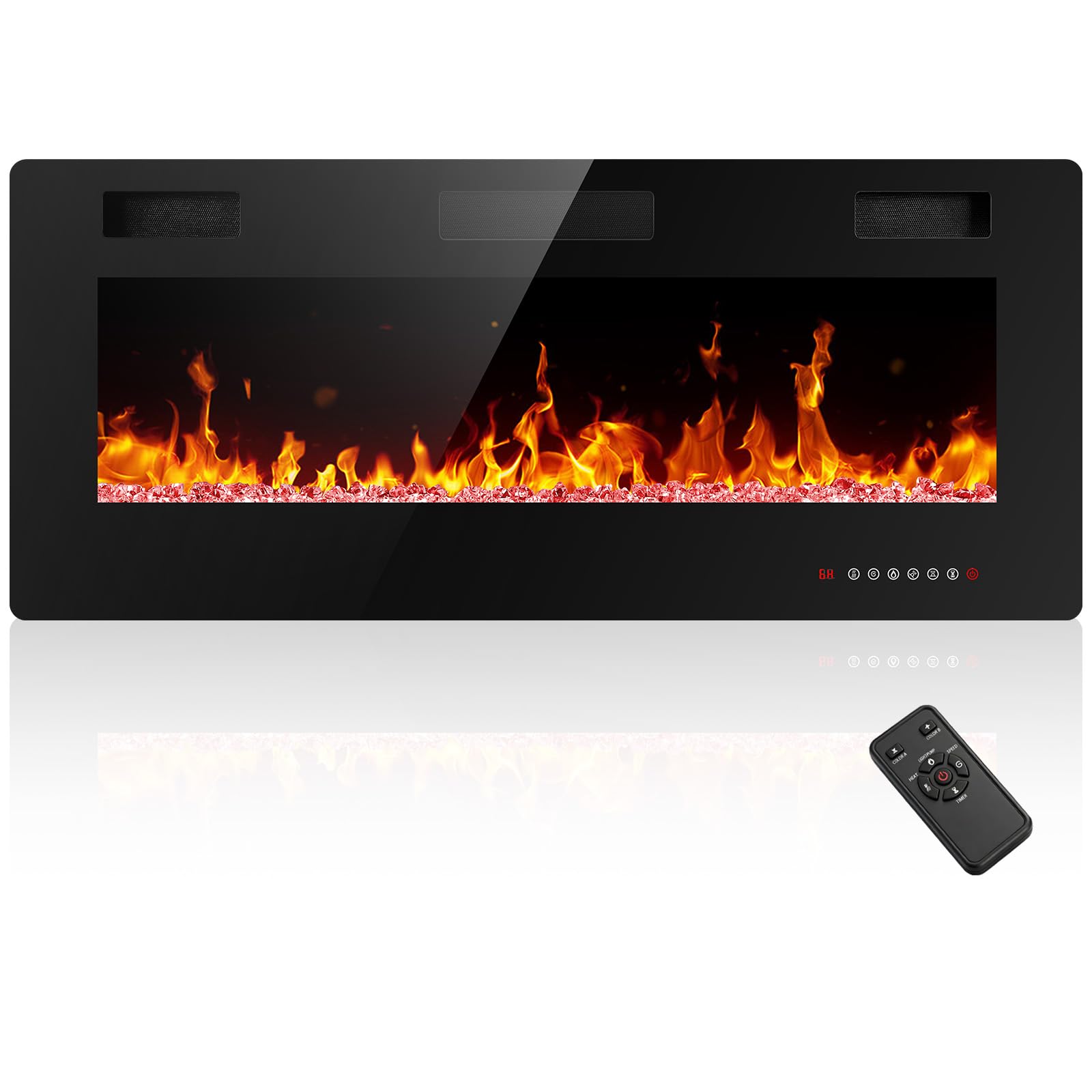 Electactic Electric Fireplace 42 inch, Recessed and Wall Mounted Electric Fireplace with Remote Control, Fireplace Heater, Linear Fireplace with Timer, Adjustable Flame Color, 750w/1500w, Black Image