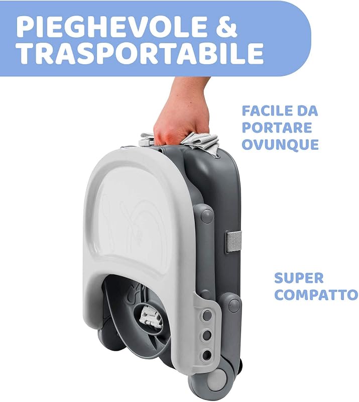 Pocket Snack Rialzo Sedia per Bambini 6 Mesi-3 Anni (15 kg), Seggiolino Pappa Alzasedia da Tavolo Portatile Seggiolone Da Viaggio Chiusura Compatta, Vassoio Rimovibile, Grigio