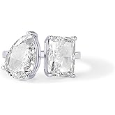 PAVOI 14K Gold Plated Toi Et Moi Radiant-Cut Pear-Shaped Cubic Zirconia Fake Wedding Engagement Ring for Women - Statement Promise Ring