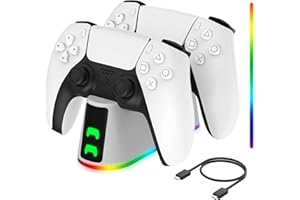 KEPLUG PS5 Slim Controller Charger Station,Fast Charging for Edge & Dual Controller Stand Dock with RGB LED Indicators