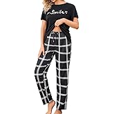 difficort Womens Pajama Sets Short Sleeve Pjs Tops with Long Pants Sleepwear Lounge Set with Pocket