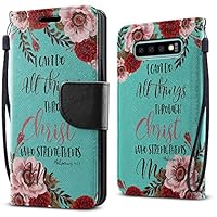 FINCIBO Case Compatible with Samsung Galaxy S10+/ S10 Plus 6.4 inch, Fashionable Flap Pouch Cover Case Card Holder Stand for Galaxy S10 Plus (NOT FIT S10, S10E) - Christian Verses Philippians 4:13