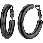 U7 Chunky Hoop Earrings for Women, Stainless Steel Hoops Earring, Classic Polished Thick Ear Jewelry, Black/Silver/Gold Hoop Earrings, 20/30/40/60/80mm