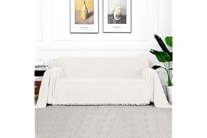 MYSKY HOME White Sofa Covers for 3 Cushion Couch Geometrical Living Room Sofa Throws Sofa Slipcovers for Pets, Kids (XX-Large, 91" x 134", White)