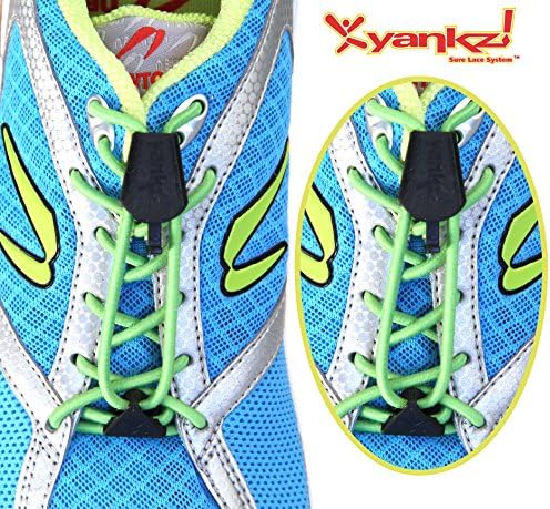 Yankz Sure Lace Round Elastic Shoe Laces, Lime Green with Black
