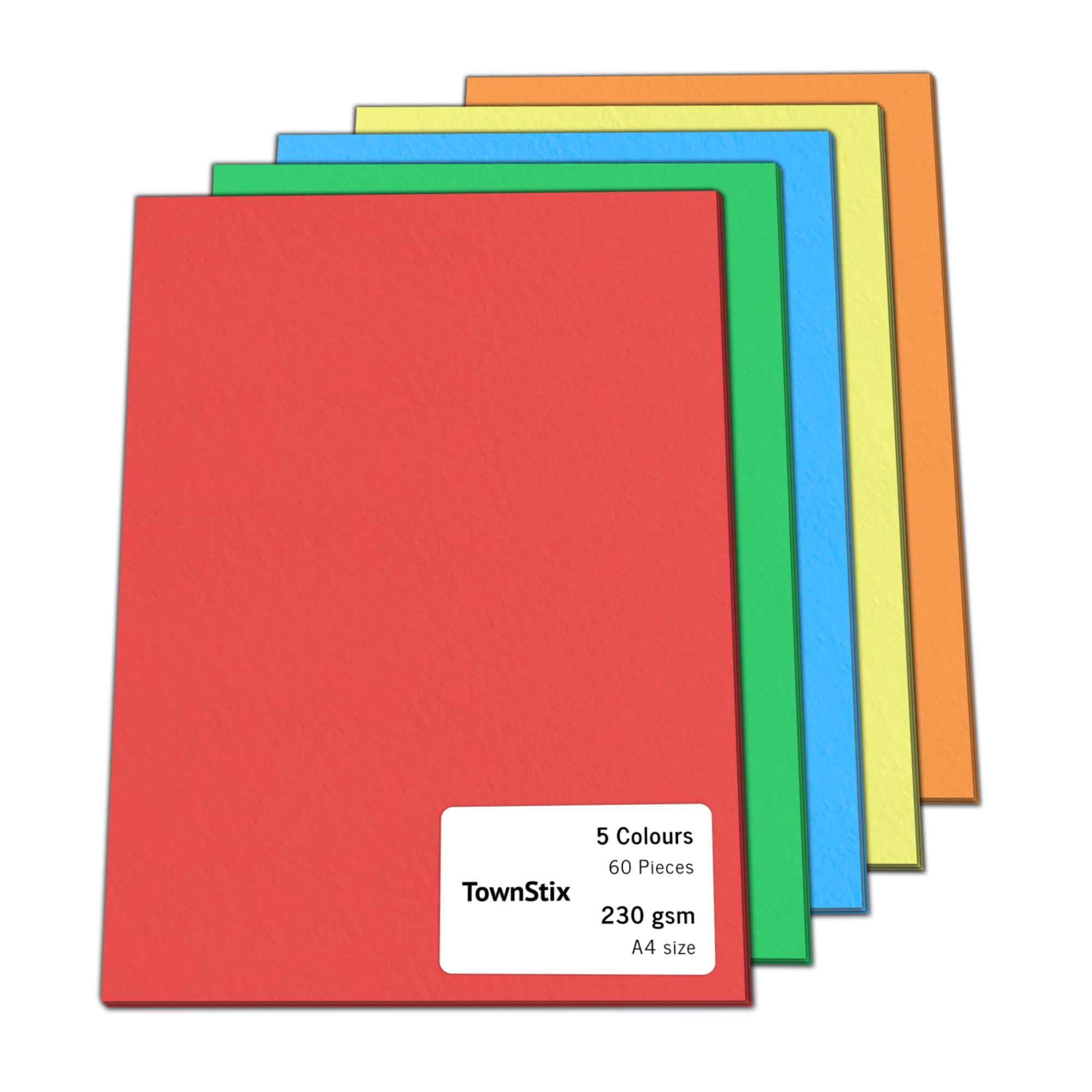 60 Pieces, 230gsm - A4 Coloured Card, Thick Cardstock Paper - 5 Colours