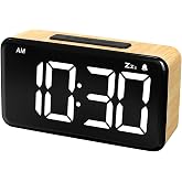 Simple Woodgrain Digital Alarm Clock for Bedroom - 5.9in Large LED Display | Plug-in Bedside Alarm Clock with 5 Brightness, 2