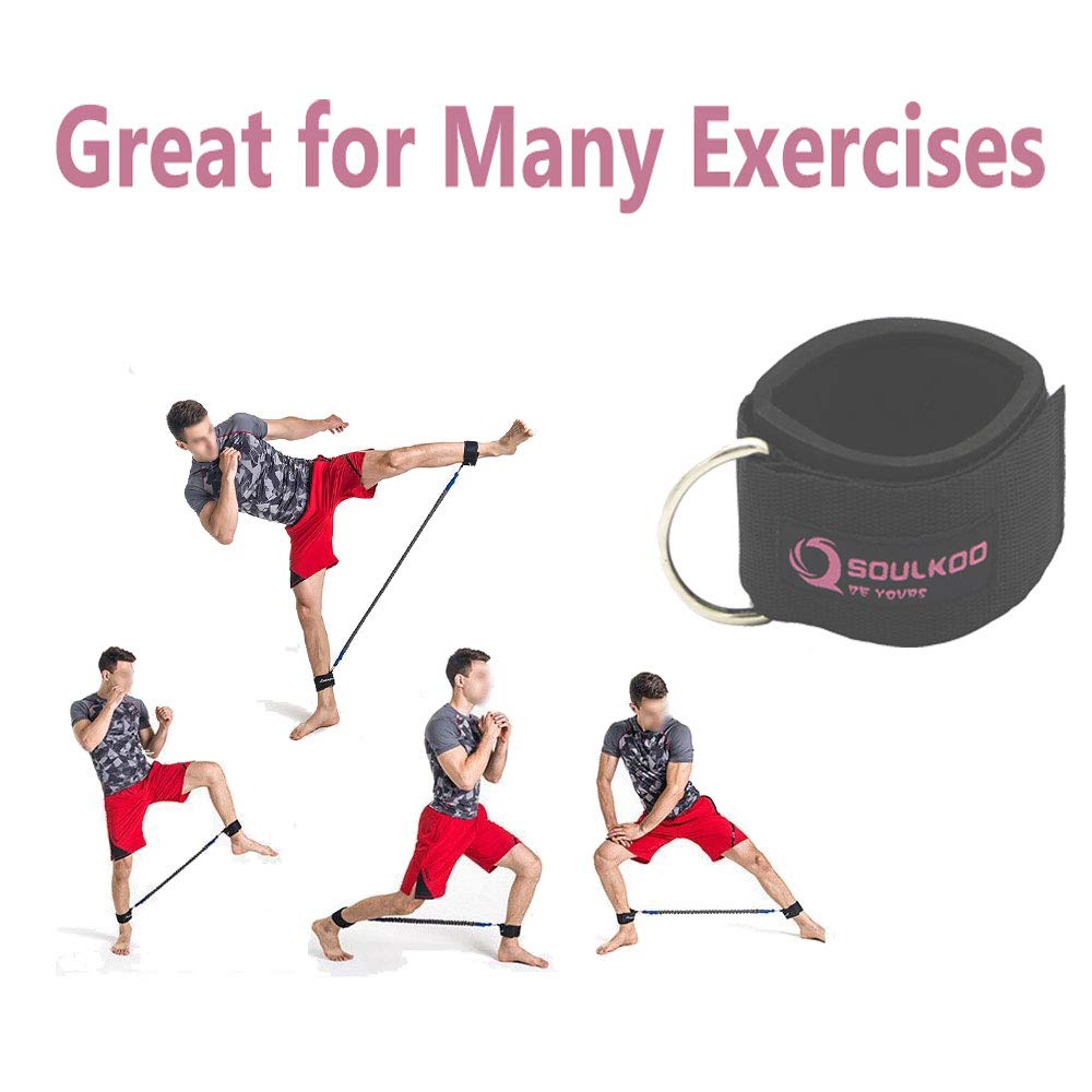 soulkoo Fitness Padded Ankle Straps for Cable Machines/Ankle Cuffs for Resistance Tube Bands