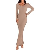 MEROKEETY Women's Winter Spring Long Sleeve Bodycon Sweater Dress 2026 Fall Square Neck Ribbed Knit Party Maxi Dresses