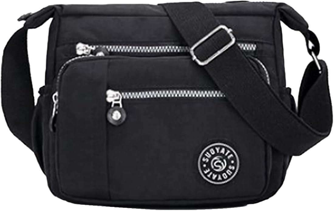 Womens Multi Pocket Casual Cross Body Bag Travel Bag Messenger Handbag for Shopping Hiking Daily Use (Black)(Size: One Size)
