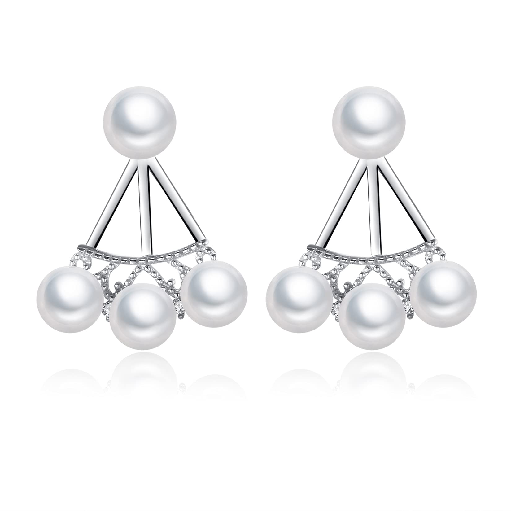 VIKI LYNN 925 Sterling Silver Tiny 4-5mm Pearl Earrings Triangle Stud Earrings for Women
