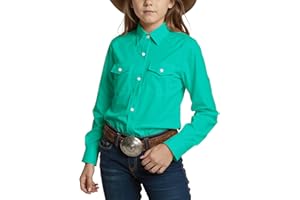 Noomelfish Girls Button Down Pearl Snap Western Shirt Cowgirl Long Sleeve Blouse Tops (5-12 Years)