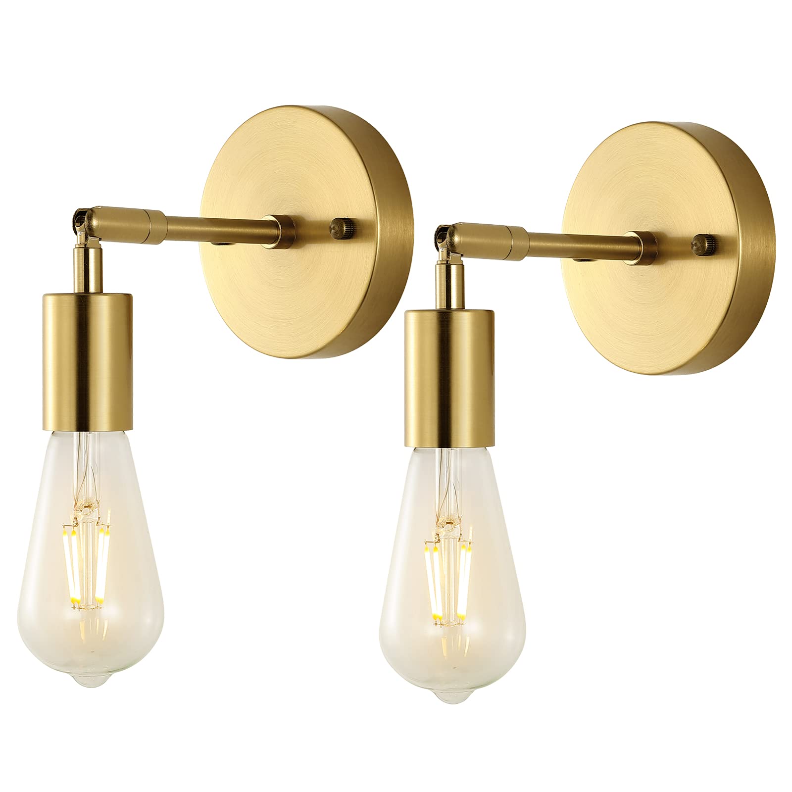BAODEN Brushed Brass Bathroom Wall Sconce Set of 2 Vintage Industrial Wall Lamp Pole Wall Mount Lighting Fixture（Gold Color）