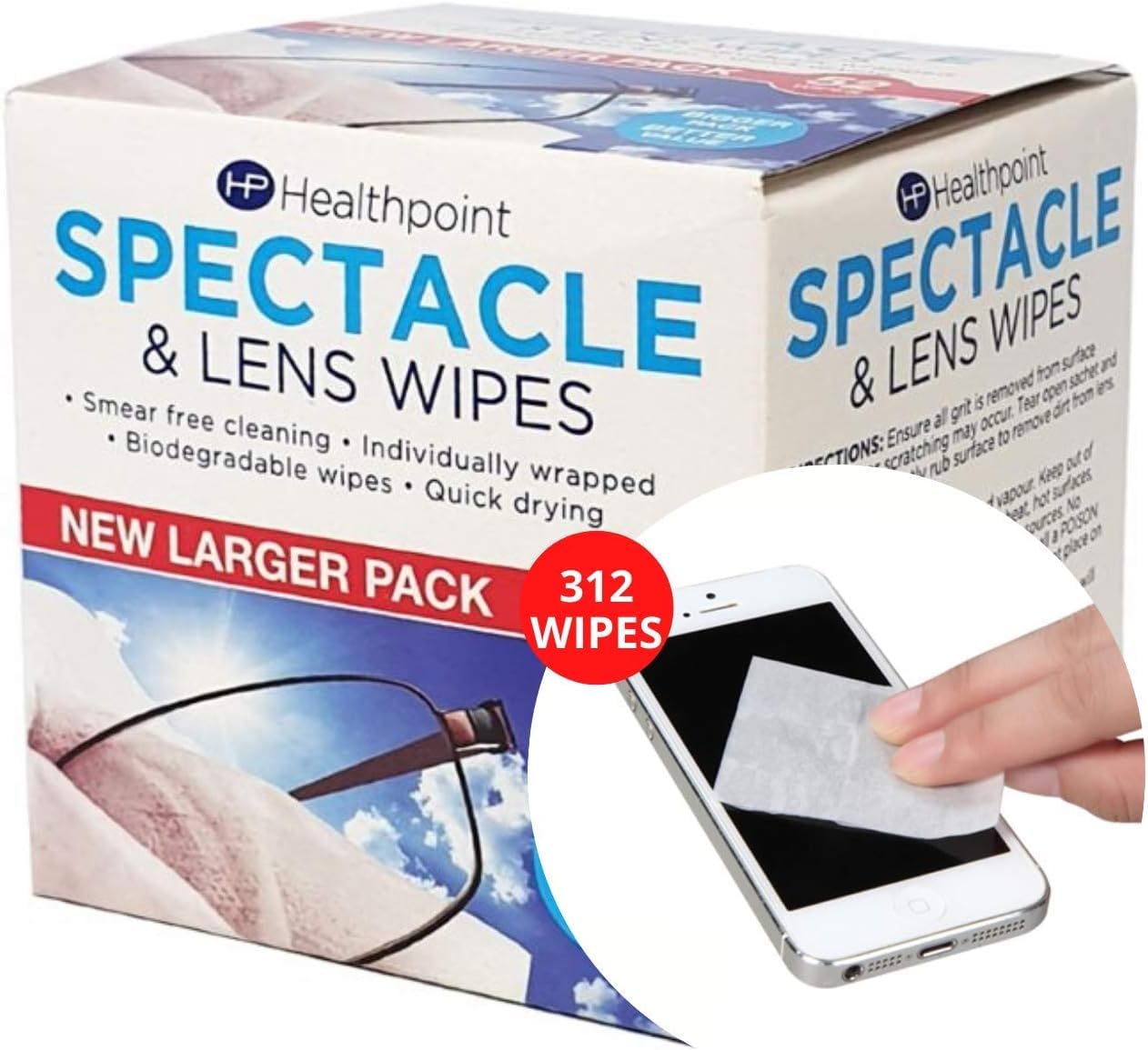 Healthpoint Screen Wipes - 312 Individually Wrapped Phone Cleaning Wipes - Also Suitable for Glasses, Keyboards, Cameras, Binoculars etc (6 Extra Value Packs of 52 Alcohol Wipes = 312 Wipes)
