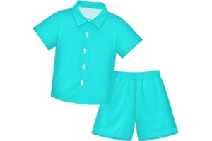 UMIRIKO 3T Toddler Boy Shorts Set Teal Hawaiian Button Down Shirts Summer Outfits for Little Boy