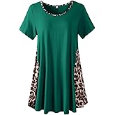 LARACE Womens Spring Summer Tops Plus Size Leopard Print Short Sleeve Tunic for Women 2025 Trendy Fashion Blouses(DeepGreen/A-Leopard08 L)
