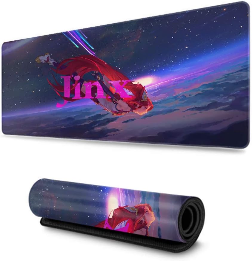 Extended Gaming Mouse Pad League of Legends Thick Large (31.5×11.8 Inch) Waterproof Keyboard Pad Office & Home Premium-Textured, (Loose Cannon Jinx)
