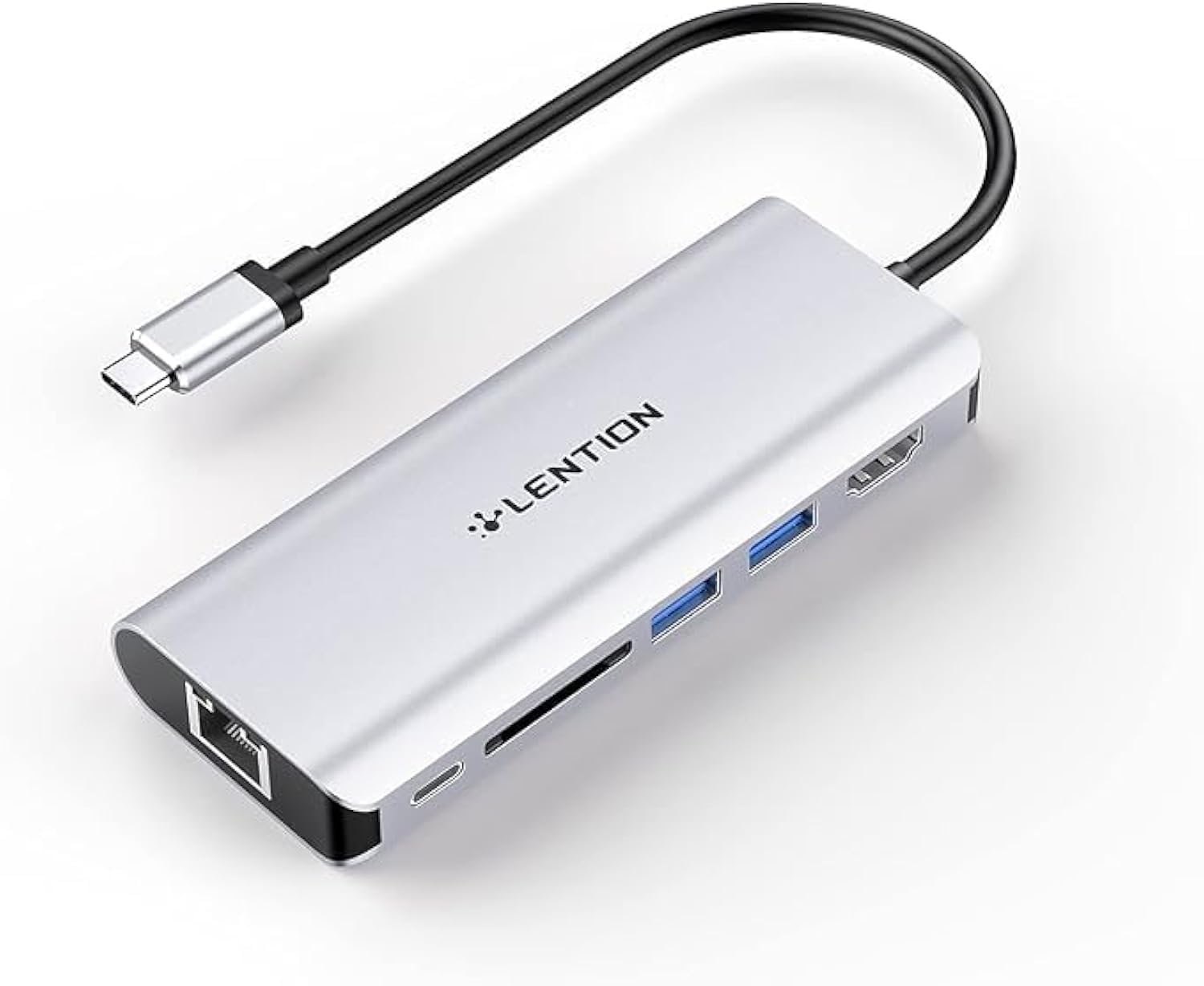 LENTION USB C Hub with 4K HDMI, SD Card Reader, 2 USB 3.0, Type C Charging & Ethernet Compatible 2023-2016 MacBook Pro, New Mac Air/Surface/Steam Deck, More, Stable Driver Adapter (CB-C68, Silver)