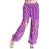 ZLTdream Women's Belly Dance Coins Lantern Pants