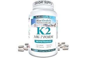 Vitamin K2 MK-7 100 mcg. 330-Day Supply of K2 Vitamin Supplement (330 Veggie Vitamin K Capsules, MK7 Form)