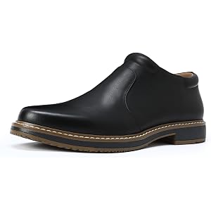 AUSTIN MILL Men's Chelsea Boots Leather Ankle Dress Boots Coffee | Side zipper smooth touch cushioned insole breathable linin