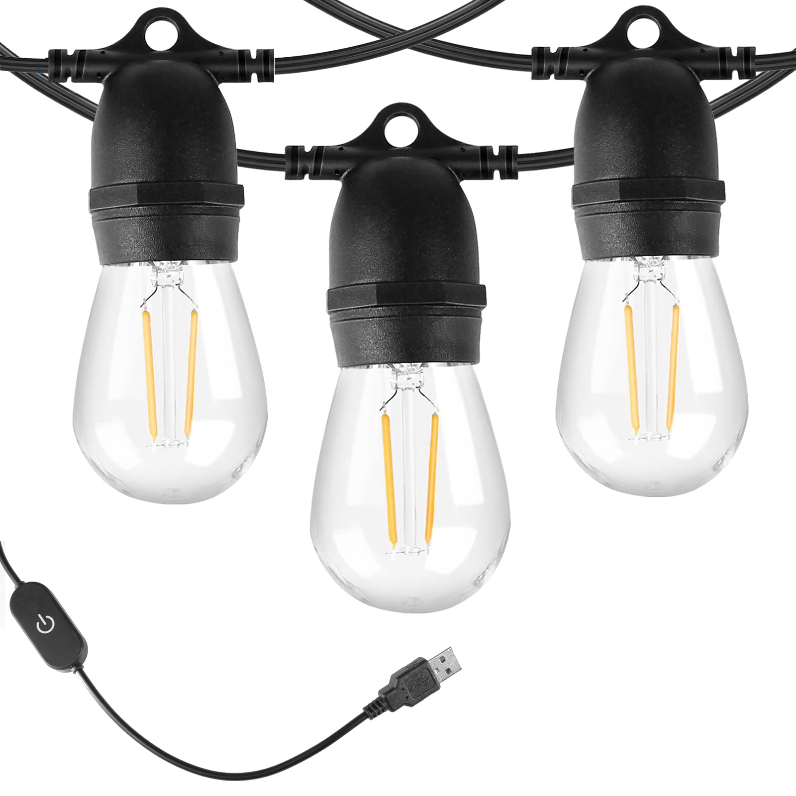 BRIMAX LED String Lights USB Powered 24.6FT, 2700K Warm White S14 1W LED Plastic Bulbs, Shatterproof, Dimmable Camping String Lights for Tents, Backyard, Xmas, Indoor or Outdoor Use