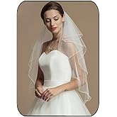 HEREAD 2-Tier Wedding Veil Waist Length Short Bride Hair Accessoies Bridal Tulle with Comb and Pencil Edge