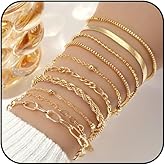ESSPECS Gold Bracelets for Women Trendy Stackable Paperclip Link Chain Bracelets Adjustable Waterproof Layered Cuban Gold Cuff Bracelet Set