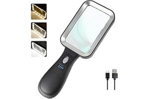 GABORISH 10X Magnifying Glass with Light, Rechargeable Magnifier with 3 Color Modes, Lighted Magnifying Glass Handheld for Seniors Reading Low Vision, Inspection, Close Work