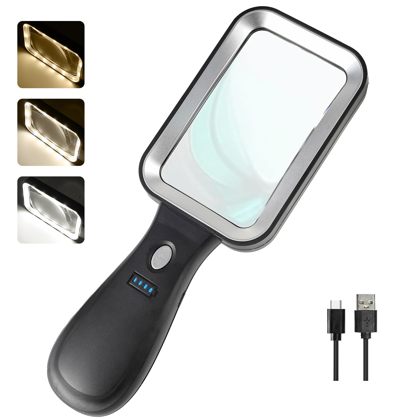 Photo 1 of 10X Magnifying Glass with Light, Rechargeable Magnifier with 3 Color Modes, Lighted Magnifying Glass Handheld for Seniors Reading Low Vision, Inspection, Close Work