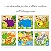Rolimate Educational Preschool Wooden Cube Block Travel Jigsaw Puzzles - Hedgehog Elephant Tiger Deer Monkey Zebra, Birthday Toy for Age 3 4 5 Years Old and Up Toddlers Kids Baby Children Boys Girls