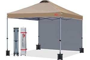 MASTERCANOPY Pop Up Canopy Tent Instant Shelter Beach Canopy with 1 Sidewall(10x10 ft, Khaki)